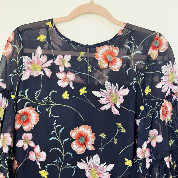 Eliza J Navy Pink Floral Dress Oversized Ruffle Flare Sleeves Women’s 4 - Picture 6 of 13